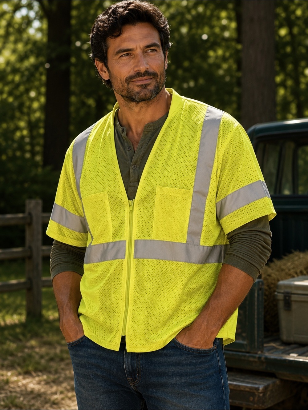 High-Visibility Men’s Safety Zip-Front Mesh Jacket - Neon Yellow
